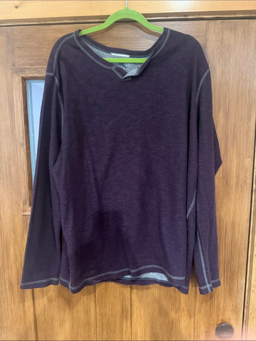 Tommy Bahama Long-Sleeve Crewneck Shirt in Plum with Contrast Stitching
